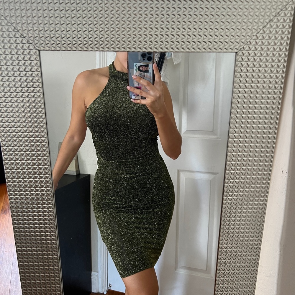 Black midi dress with gold details